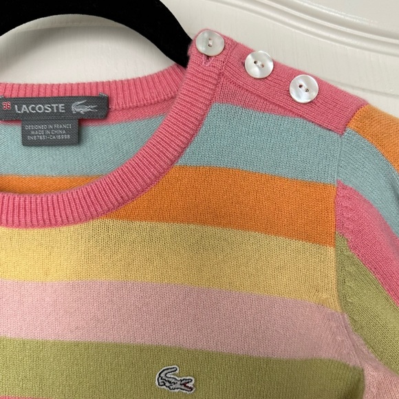 Lacoste vintage pastel striped cashmere sweater Sz 36 - Picture 4 of 7